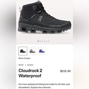 BRANDNEW ON CLOUD CLOUDROCK2 WATERPROOF BOOTS- NEVER EVEN PUT ON